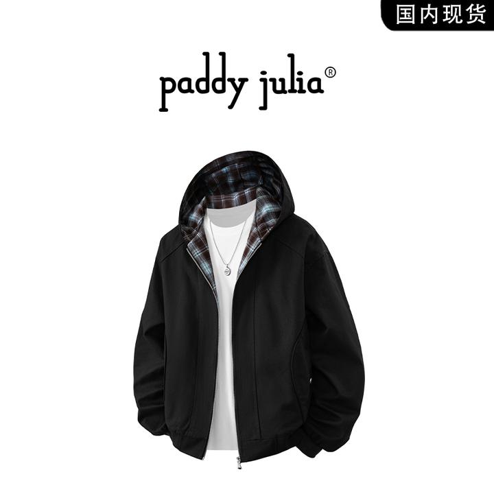 Paddy julia潮流夹克男秋冬格纹帽百搭休闲大码工装上衣休闲外套