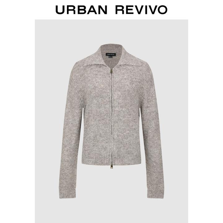 UR2025冬季新款女装休闲简约翻领拉链短款针织开衫UWH950147