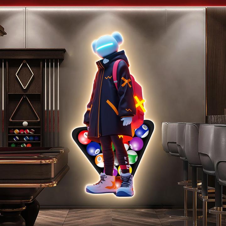 台球厅装饰画潮牌KAWS霓虹灯挂画led发光灯画桌球室背景墙壁画