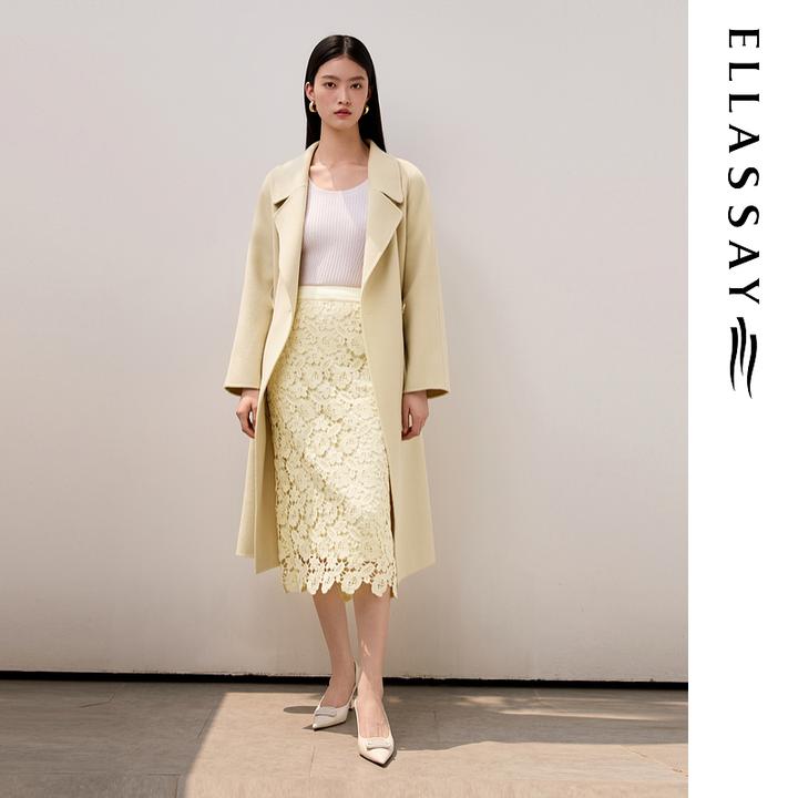 ELLASSAY歌力思2025秋季新款绵羊毛长款毛呢大衣女EWU364D00600