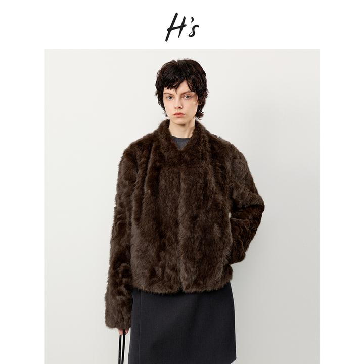 人造皮草 【勇猛羊崽同款】H'S25冬新款高级设计感宽松柔软廓形上衣