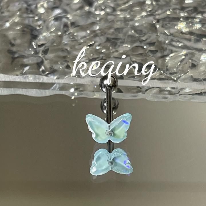 钛钢耳饰蓝色系列恶魔之眼药片舌钉猫眼石偏光蝴蝶舌饰小众饰品