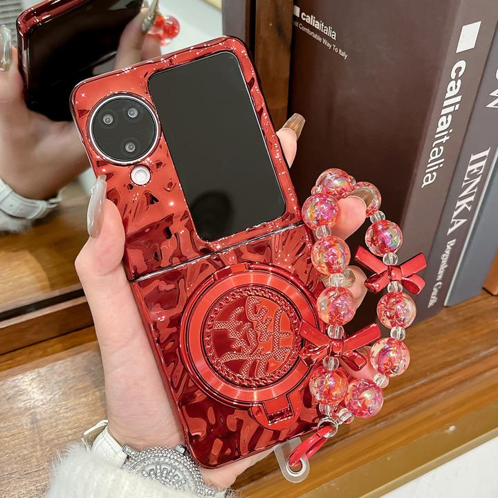 适用oppofindn3flip手机壳n2flip折叠屏红色新年款发财支架保护套