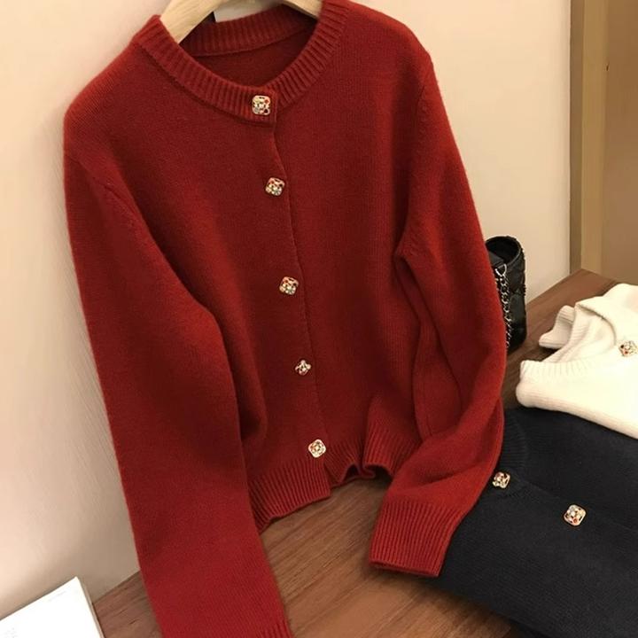 纽扣羊绒衫宽松显瘦洋气春秋开衫单排扣加厚流行时尚秋冬针织毛衣