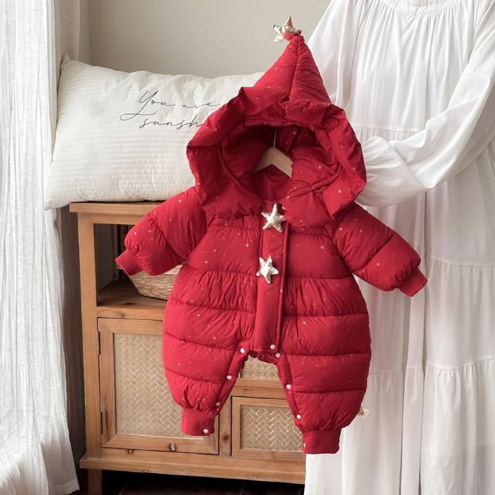 新款冬季婴儿保暖连体衣冬装棉衣外套男女宝宝加厚外出满月服洋气
