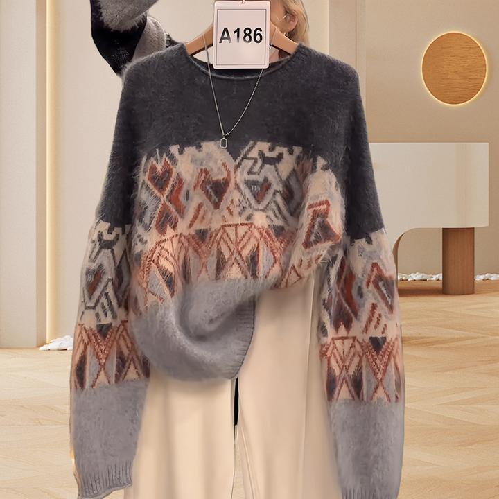 松弛感慵懒风磨毛提花高级感简约打底上衣小个子圆领女士套头毛衣