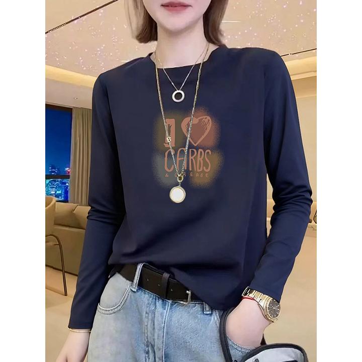 2025新款正肩圆领长袖t恤女小众百搭打底衫白色纯棉内搭上衣秋季