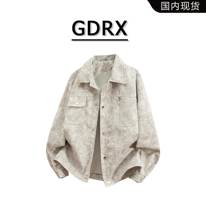 GDRX美式户外休闲翻领夹克男士2025秋季宽松时尚百搭扎染工装外套