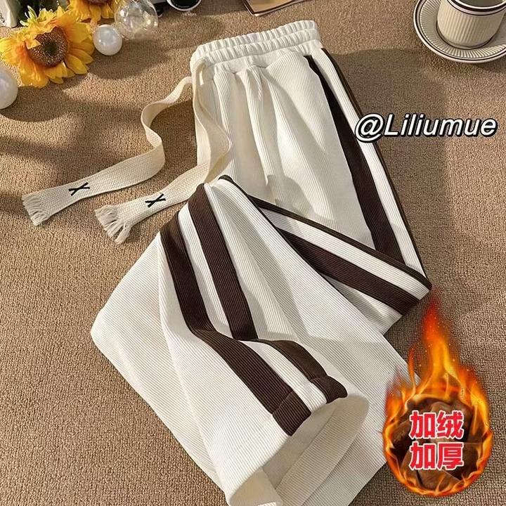 加绒加厚灯芯绒裤子春秋新款直筒宽松筒裤潮流条纹运动休闲长裤子