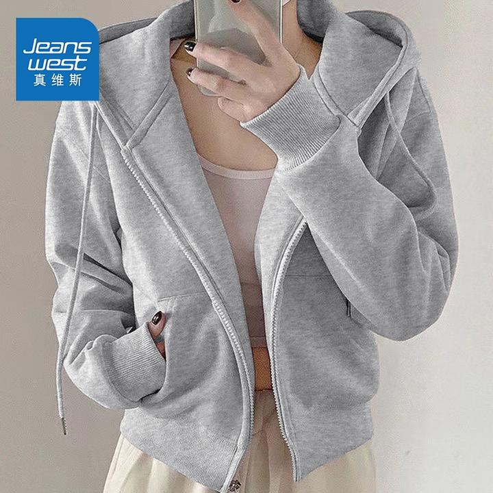 真维斯百搭春季开衫短款外套连帽新款女女拉链上衣2026小个子卫衣