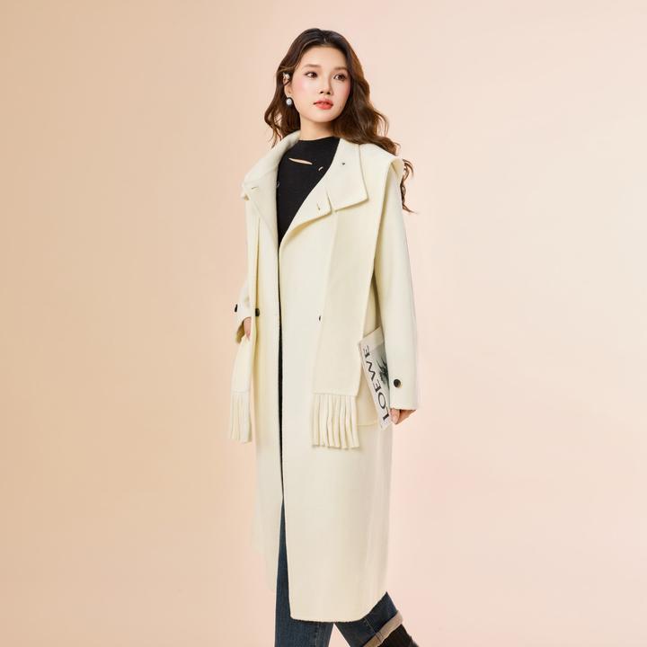 IEF/爱依服2025新款冬季双面呢绵羊毛重工立裁版型长外套