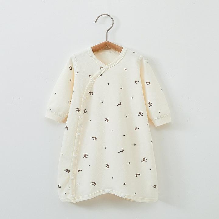 婴儿睡袍斜开双层护肚纯棉儿童长袖秋冬双层厚款宝宝连体睡衣