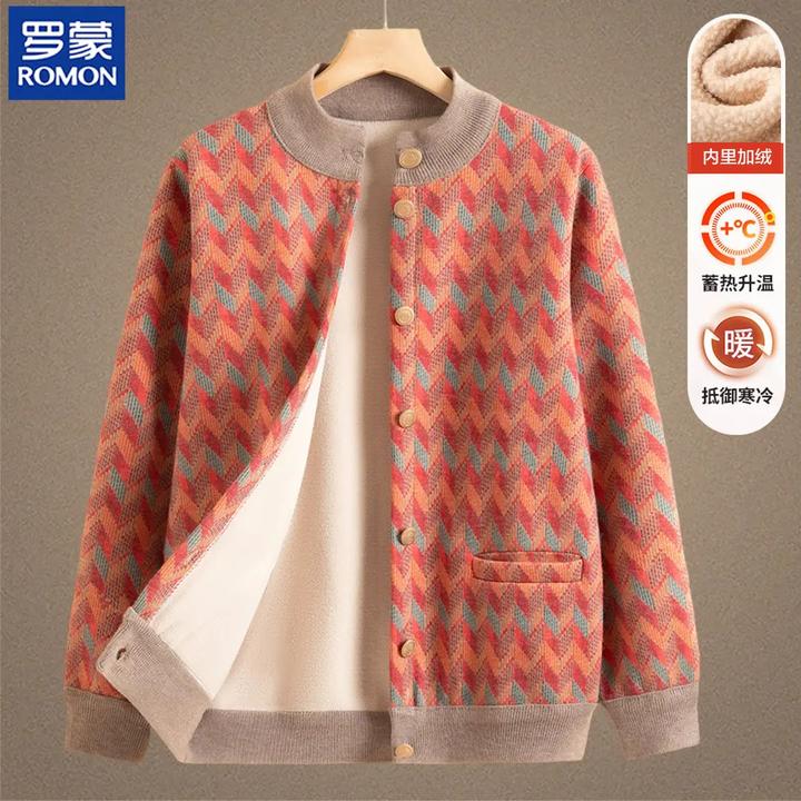 罗蒙奶奶装冬装加绒外套中老年人衣服女老太太秋冬开衫针织妈妈装