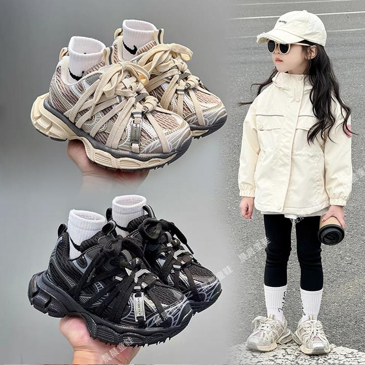 儿童巴黎3xl老爹鞋潮牌男童网面透气运动鞋女童网面休闲鞋亲子鞋
