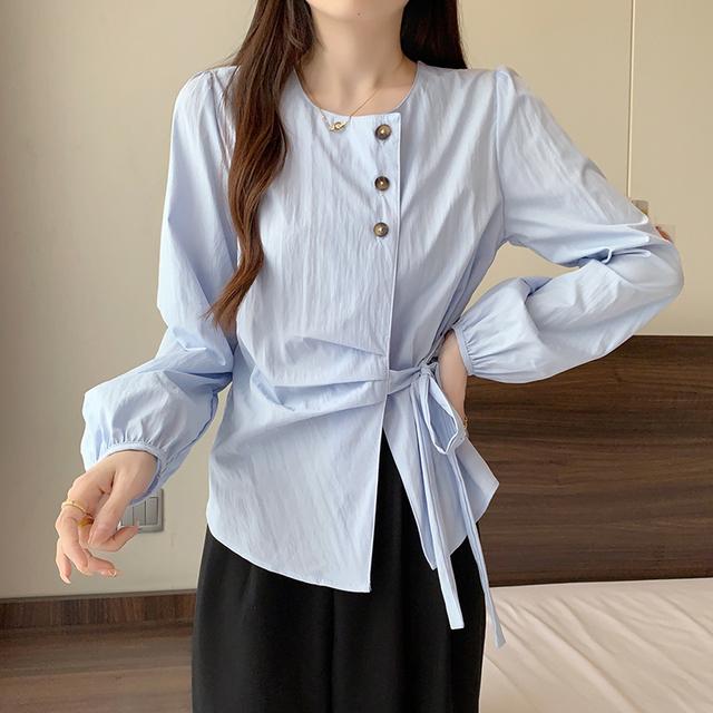 设计感收腰法式长袖衬衫女2025新款春春装大码胖mm气质不规则上衣