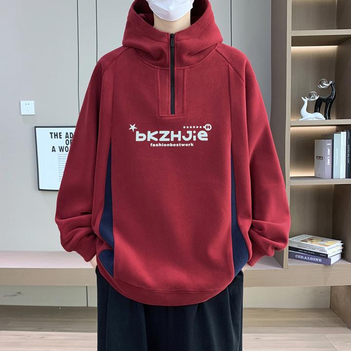 稻草人新款2025秋冬季男士抓绒衣夹克卫衣户外摇粒绒加绒保暖连帽