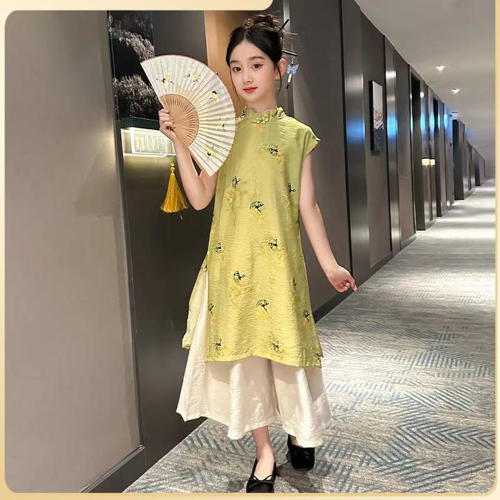 旗袍12岁女孩夏季古风女童旗袍新中式女童旗袍国风2025夏季新款大