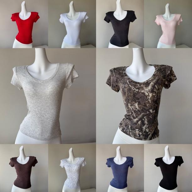 面料超好！欧美单SEREET*正肩V领掐腰百搭基础短袖