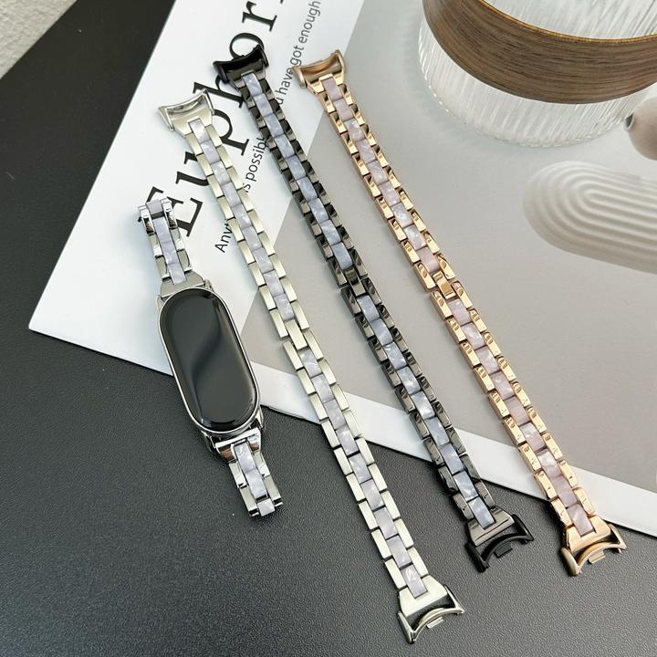 裴蔻 适用小米手环10/9金属拼树脂表带小蛮腰细款气质8/7/6腕带女