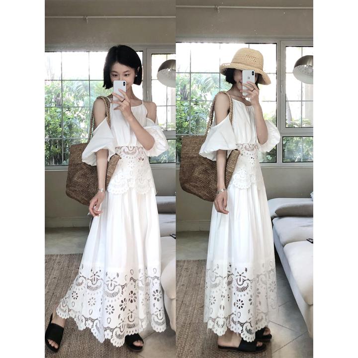 法式轻奢名媛风白色上衣女夏季新款蕾丝半身裙套装小香风绝美长裙