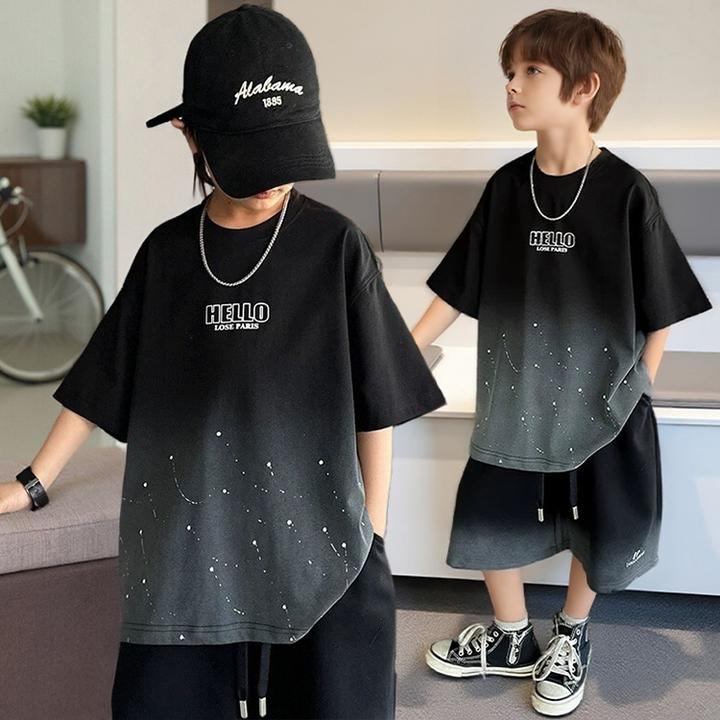 男童t恤夏季薄款2025新款儿扎染渐变大童夏装潮T