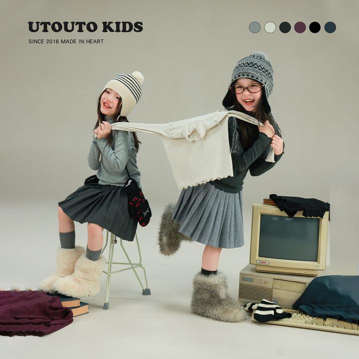 utouto大耳象女童花边打底衫2025冬季新款修身弹力上衣2591086