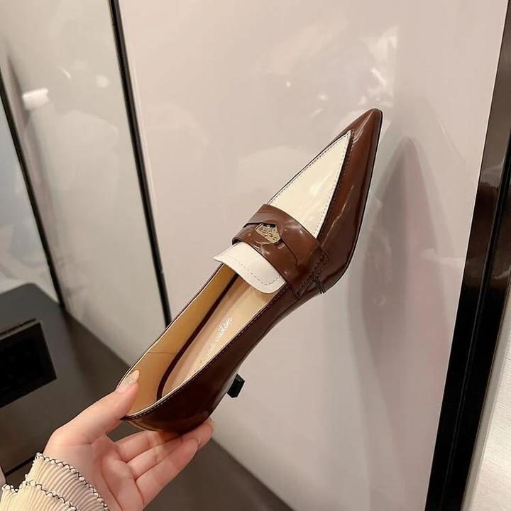 尖头深口单鞋女2025新款春秋复古法式漆皮细跟高跟鞋真皮女鞋子