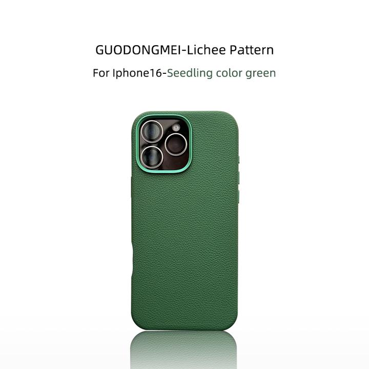 适用iPhone 16 ProMax真皮头层牛皮荔枝纹磁吸壳苹果16高端手机套