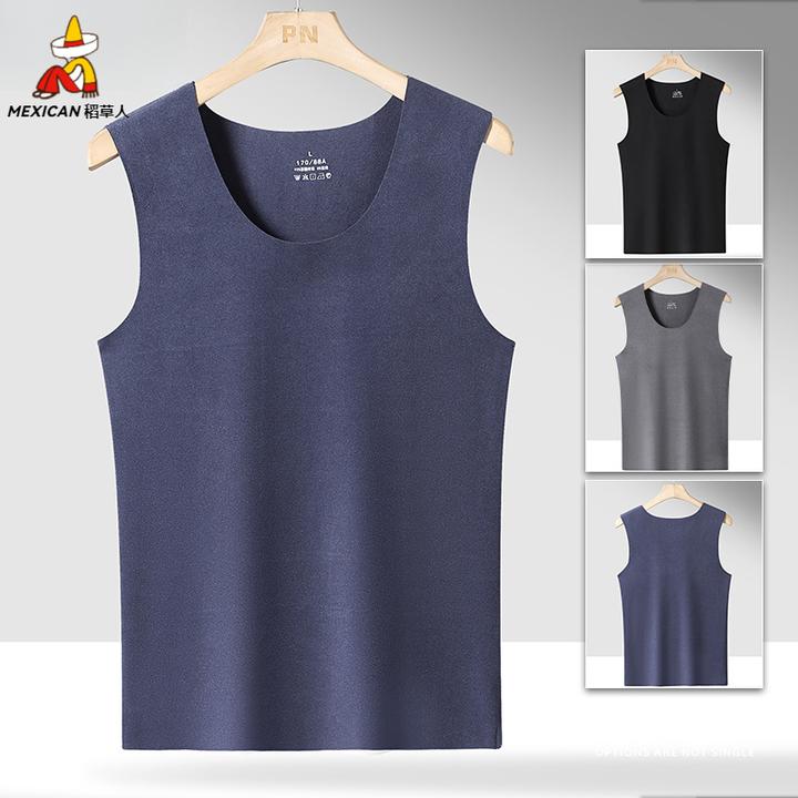 稻草人男士加绒春秋冬季保暖背心男内穿无袖无痕打底衫上衣薄款