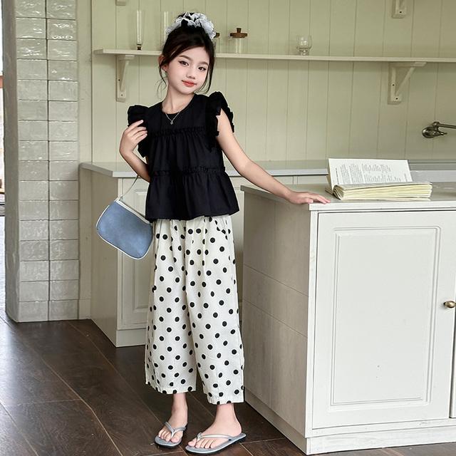 女童夏季无袖休闲波点裤子套装中大童小女孩时髦洋气儿童时尚夏装