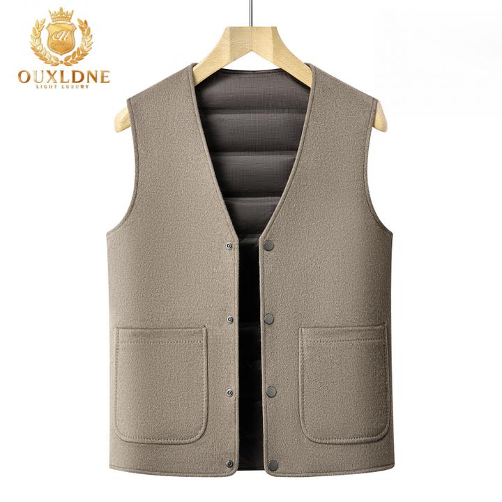 OUXLDNE 高端V领羽绒马甲男冬季新款羊毛坎肩V领外穿加厚保暖外套