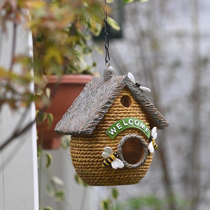户外庭院稻草鸟屋挂件创意鸟巢树挂别墅花园景观园艺布置造景装饰