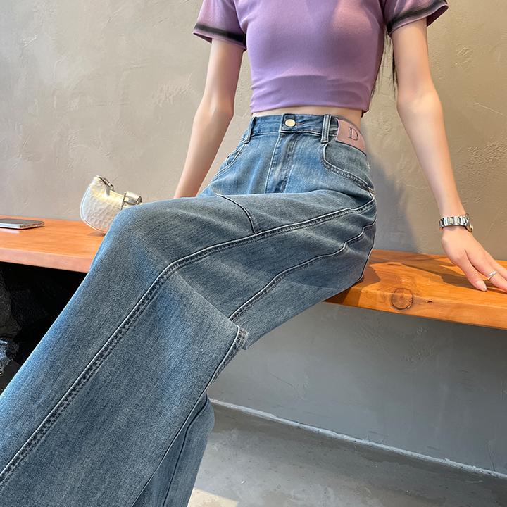 高腰哈伦牛仔裤女2025春秋新款宽松显瘦直筒弯刀裤小个子老爹裤子