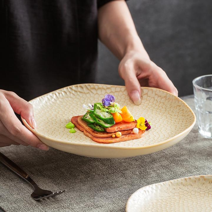 2025新款特别好看的精致高级感创意复古餐厅陶瓷西餐盘平盘沙拉盘