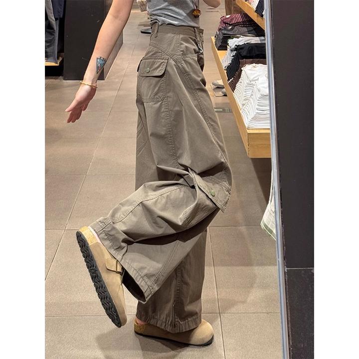 cleanfit卡其色阔腿工装裤男女秋季美式复古斜切弯刀裤垂感休闲裤