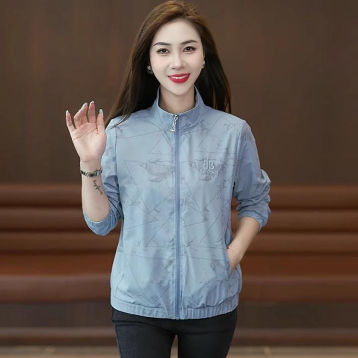 早春外套女款春秋2025新款时尚洋气立领印花气质减龄显瘦运动夹克