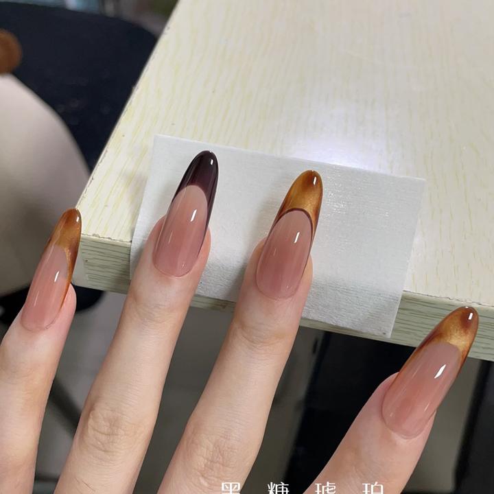 黑糖琥珀-壹心纯手工穿戴甲 美甲贴片可拆卸假指甲10片装