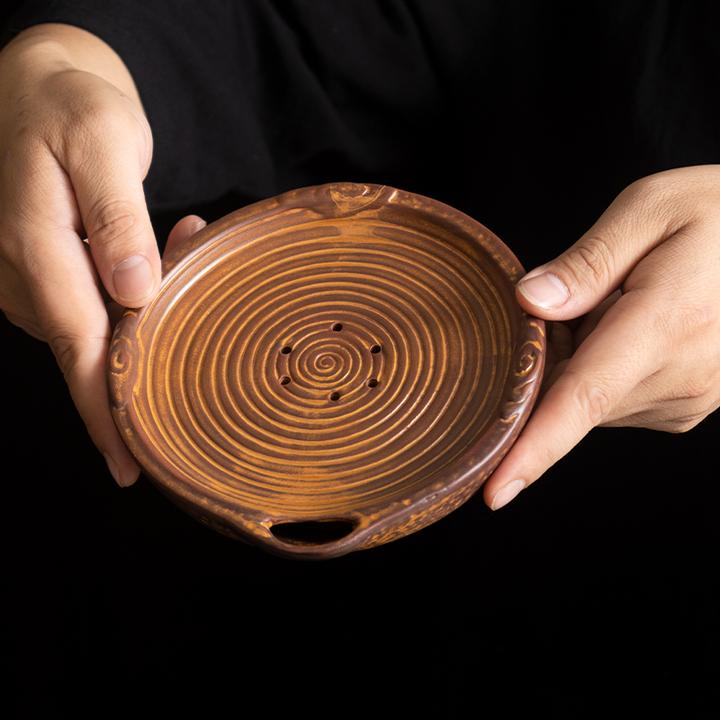 复古粗陶蓄水壶承干泡台茶盘养壶紫砂壶底座茶承大号古朴家用日式