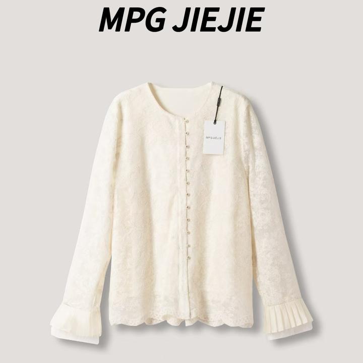 MPG JIEJIE【苏莉的春天】25春夏蕾丝白色时尚百搭重工提花T恤