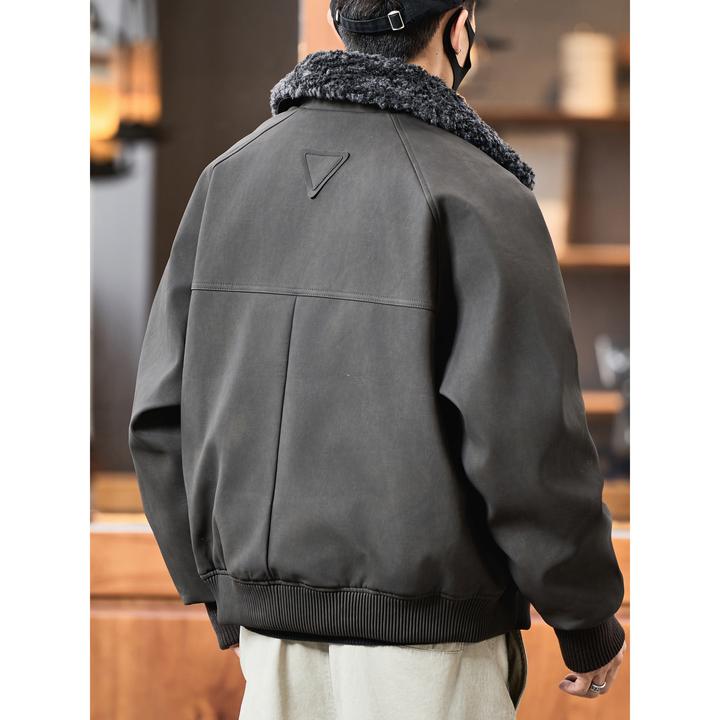 MR.MUDI/穆迪先生PU皮羽绒服男加厚皮夹克羊羔毛领羽复古冬季新款