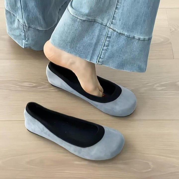 舒适法式鞋橡胶PU圆头一脚蹬单鞋低跟(小于3cm)平底浅口低帮鞋