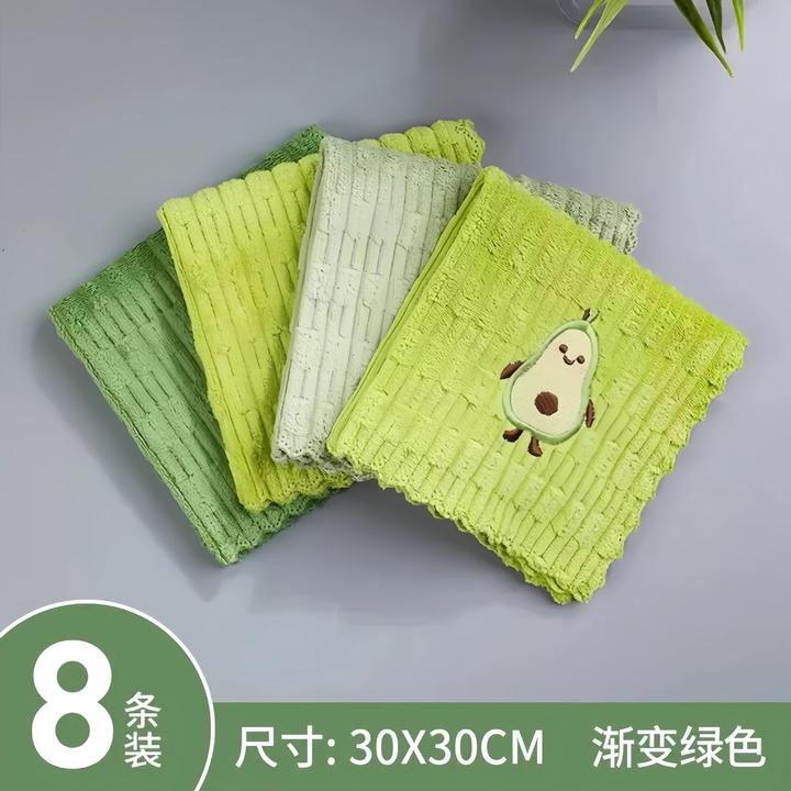 【8条装】吸水抹布去污可爱刺绣厨房清洁布绣花方巾加厚双面百洁布