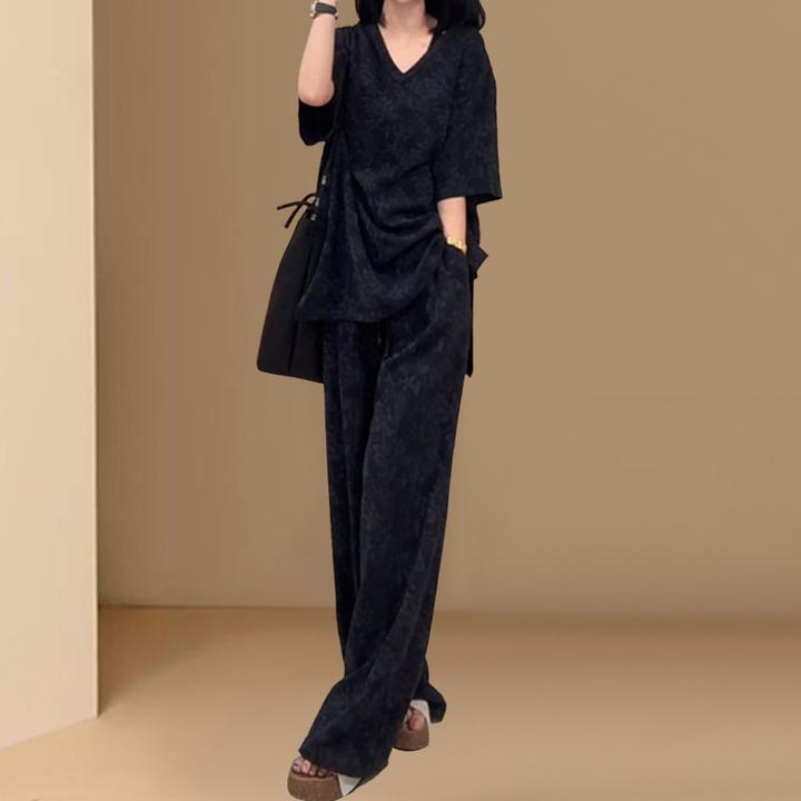 爆款炸街减龄时尚套装女夏季盐系穿搭小众设计高级感阔腿裤两件套