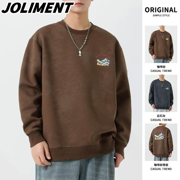 JOLIMENT重磅圆领卫衣男士美式休闲春秋潮牌宽松百搭简约长袖上衣