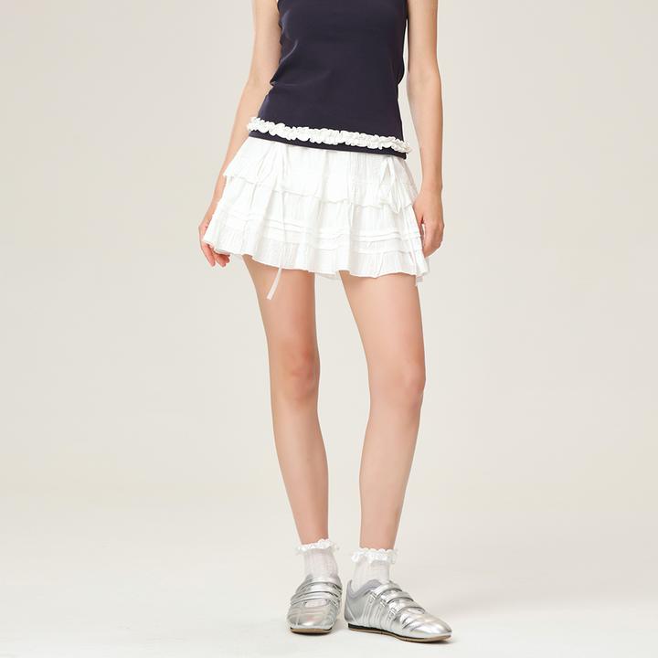 ikyou原创白色蛋糕裙女夏季2025新款芭蕾半身裙短裙蓬蓬裙百褶裙