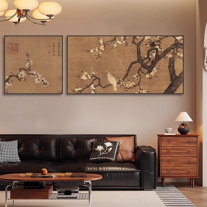 杏花双雉宋氏大气感宋式美学中古风客厅中式客厅背景墙挂画装饰画