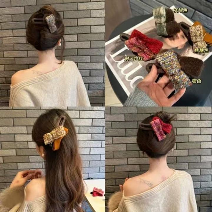 小香风蝴蝶结毛绒抓夹女气质后脑勺发夹鸭嘴夹秋冬新款高级感头饰