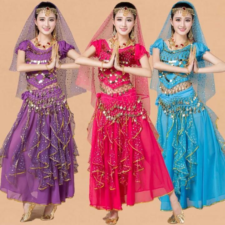 印度舞演出服新疆舞成人民族风表演服肚皮舞服装彩点裙跳舞蹈套装