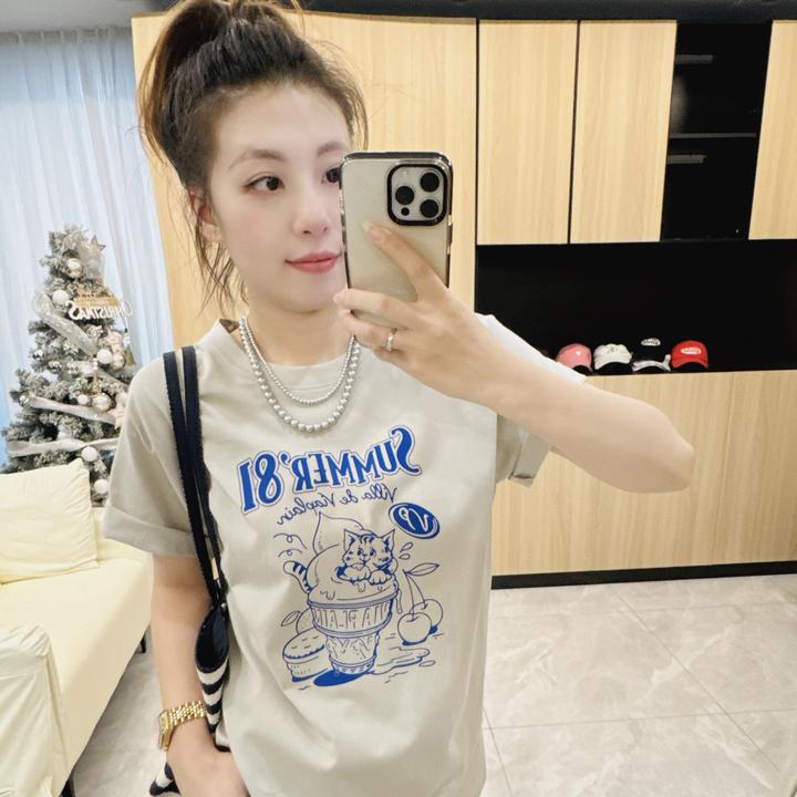 【冰淇淋猫】十三行夏东大门百搭减龄宽松显瘦韩系印花短袖T恤HBY