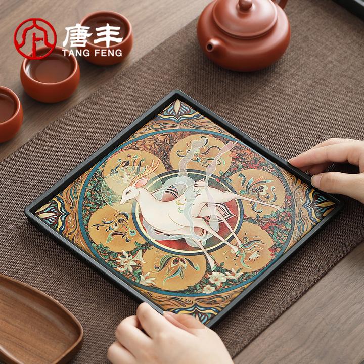 唐丰陶瓷纳米吸水茶盘家用国风小型干泡茶台一人饮简约茶具茶托盘